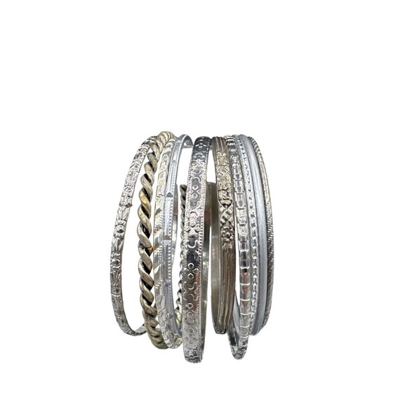 Silver and Gold-Tone Mixed Textured Stackable Bangle Bracelets Lot of 20 - Picture 2 of 6